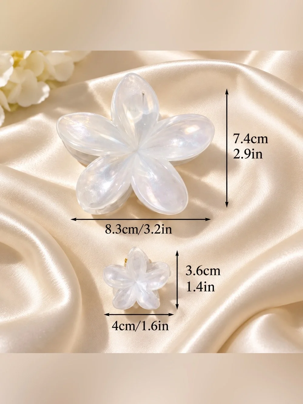 3pc White Pearl Iridescent Flower Hair Claw Clip Set | Large & Small | NWT